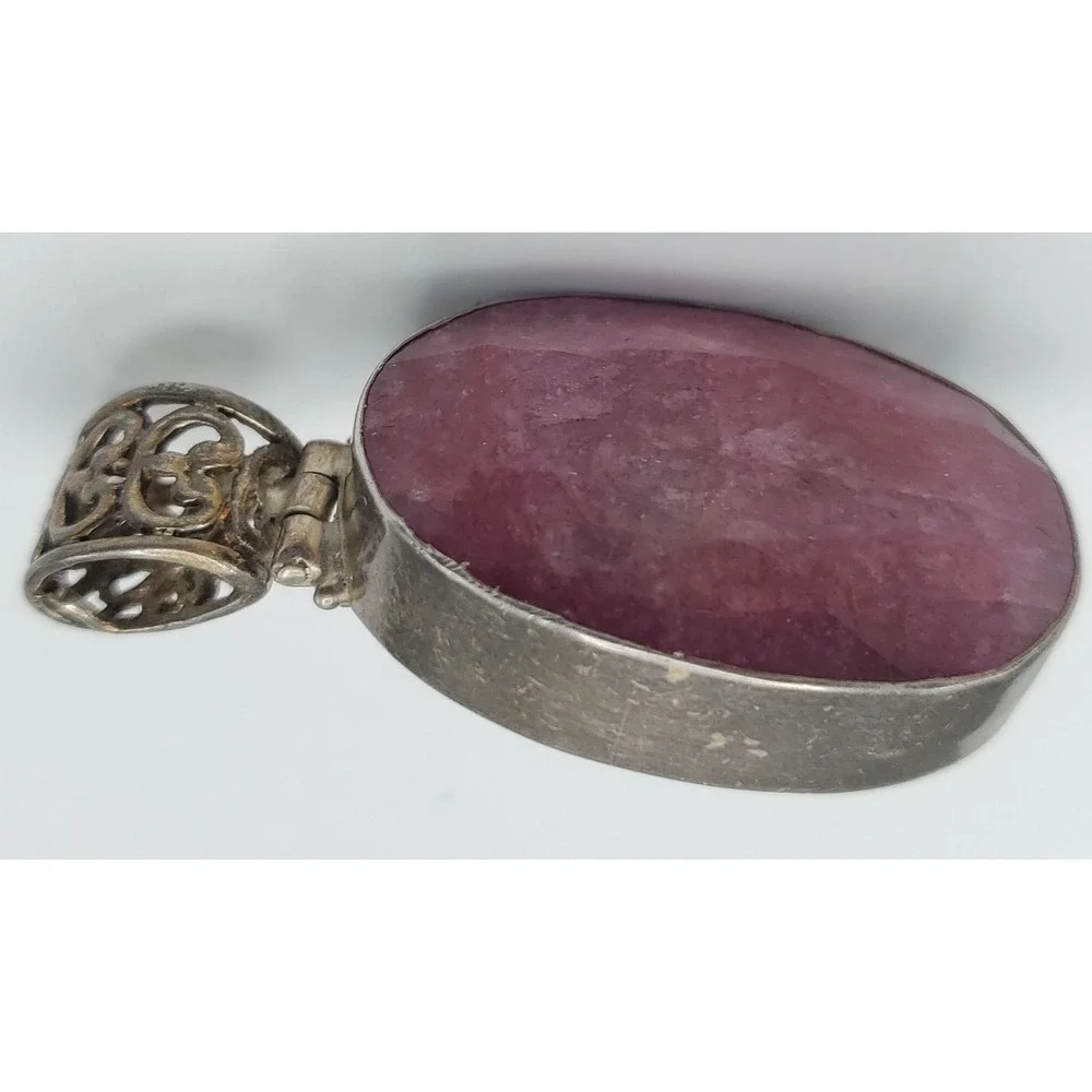 Vtg Sterling Silver Genuine Ruby Handcrafted Reversible Pendant / Brooch‎ 36g